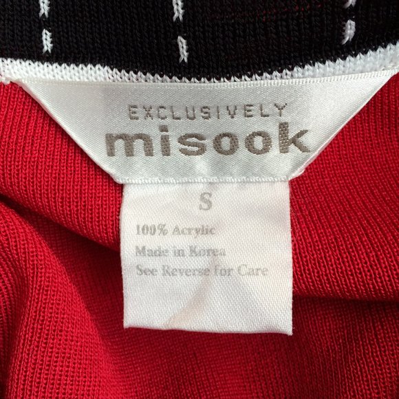 Exclusively Misook Womens Cardigan Small Red 3\4 Sleeve Contrast Trim Acrylic - Picture 3 of 5